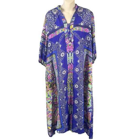 Johnny Was Medium Demarne Xyla Abstract 100% Silk Dress Pockets Colorful Boho - Picture 1 of 14